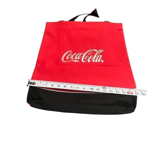 Coca Cola Tote Bag Open Top Red/Black Puffed Silver Logo new Coke - Picture 4 of 6